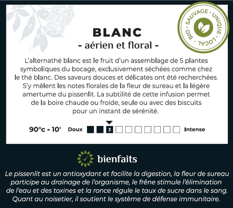 Tisane Alternathé blanc - ronce, noisetier, frêne, pissenlit et fleurs de sureau